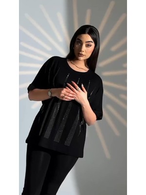 :oversize Piramit Taş Detaylı  Bluz