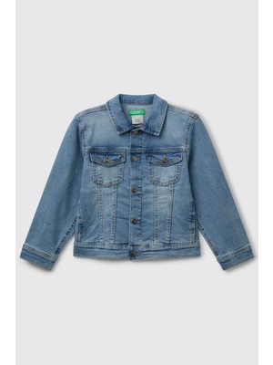 United Colors Of Benetton Erkek Çocuk Regular Fit Denim Ceket Düğmeli Düz Yaka Günlük Stil