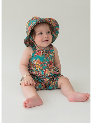 Organik Belis Şapkalı Şort Salopet Yeşil