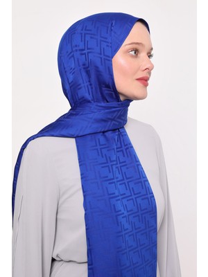 Saks Kare Desen Blue Jakar Şal
