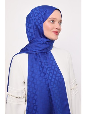 Saks Kare Geçişli Desen Blue Jakar Şal