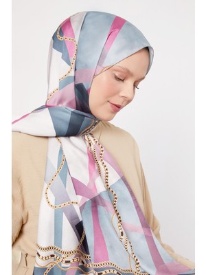 Mint Yeşili Dalga Zincir Desen Twill Şal