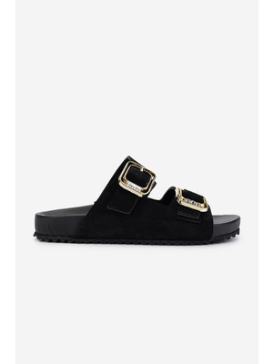 Valmenti Kadın Hakiki Deri Siyah Süet Düz Terlik 312 861 Bn Trlk Y25 Sıyah Suet