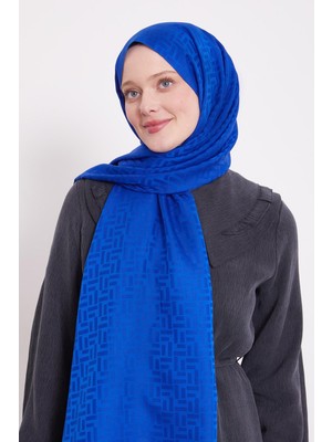 Saks Çubuk Desen Blue Jakarlı Şal