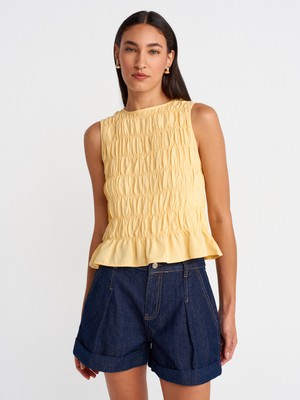 Dilvin Kolsuz Crop Bluz Günlük Kullanım İçin %74 Viskoz Bisiklet Yaka 36 Standart