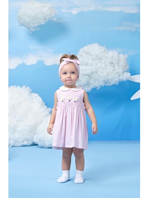 Pötikareli Papatya Şeritli Kız Bebek Elbise