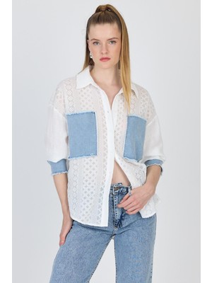 Beyaz Kot Garnilli Dantelli Gömlek 1413