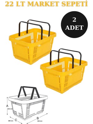 22 Litre 2 Adet Market Sepeti, Alışveriş Sepeti, Saplı Market Sepeti