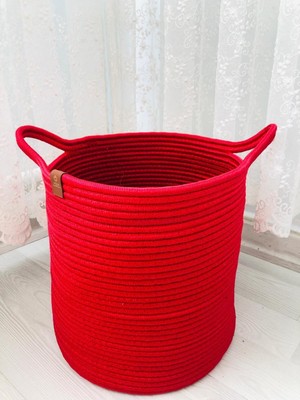 Hasır Sepet Oyuncak Sepeti Çok Amaçlı Düzenleyici Saksılık 25 x 25  Kırmızı