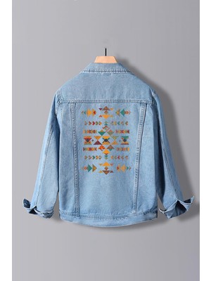Erkek Slim Fit Sırt Baskılı Denim Kot Ceket Açık Mavi EDW374