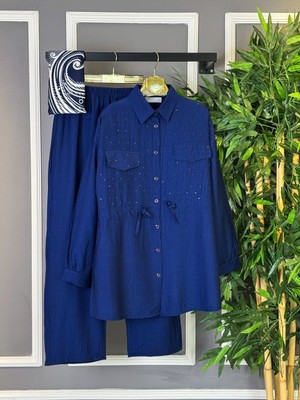 Yeni Sezon Cep Detaylı Ikili Takım - Tesettür Mini Taşlı Alt Üst Takım