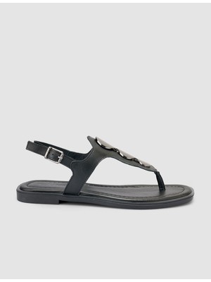 Cabani %100 Hakiki Deri Siyah Kadın Sandalet