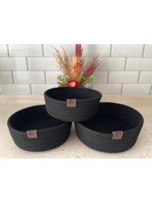 3’lü Set Hasır Siyah Sepet Takımı - Banyo, Mutfak, Oda Organizeri - El Yapımı Dekoratif Sepet