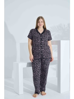 Bambu Kısa Kol Düğmeli Büyük Beden Kadın Pijama Takımı 74058