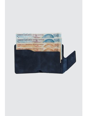 Deriza Mıknatıslı Hakiki Deri Vintage Cüzdan Lacivert