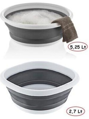 2'li Set Katlanır Badya Leğen Akordiyon Katlanabilir Badya 5,25 & 2,7lt - Çeyiz Seti - Katlanir Kov