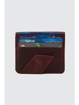 Deriza Mıknatıslı Hakiki Deri Vintage Cüzdan Bordo