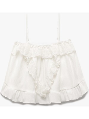 Koton Dantel Detaylı Kare Yaka Askılı Crop Bluz