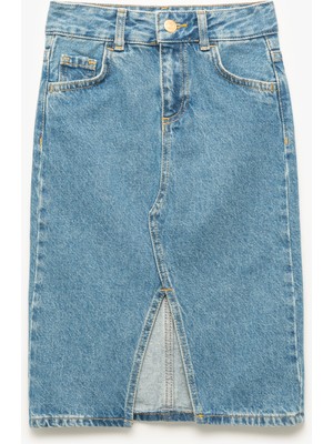 Koton Pamuklu Cepli Yırtmaç Detaylı Denim Etek