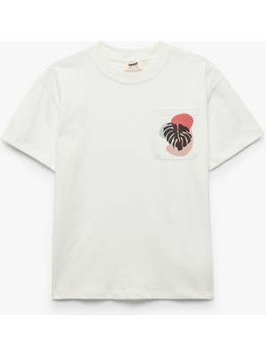 Koton Baskılı Kısa Kollu Bisiklet Yaka Pamuklu Cep Detaylı Tişört