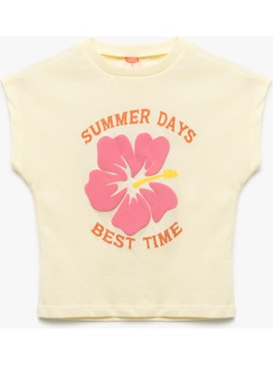 Koton Pamuklu Bisiklet Yaka Kolsuz Çiçek Baskılı Tişört