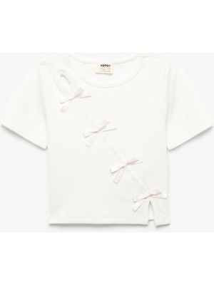 Koton Fiyonk Detaylı Kısa Kollu Bisiklet Yaka Crop Tişört