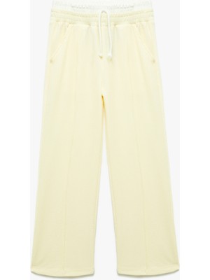 Koton Beli Bağcıklı Bürümcük Kumaş Basic Geniş Paça Pantolon