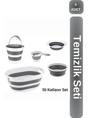 Katlanabilir Multi 5’li Set - Kova Sepet Maşrapa Badya Süzgeç