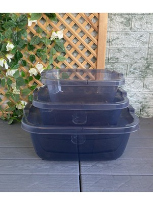 3'lü Badya Set Antrasit Renk Kare Bulaşık Leğeni Plastik Badya Erzak Kabı