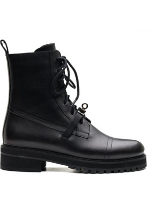 Amend Siyah Hakiki Deri Kadın Düz Bot