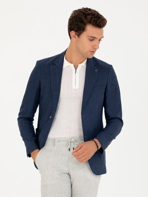 Cacharel Erkek Lacivert Slim Fit %100 Keten Ceket 50268891-VR033