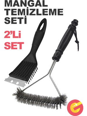 2'li Paket Mangal Barbekü Temizleyici, Metal Barbekü Izgara Temizleme Fırçası ve Kazıyıcı