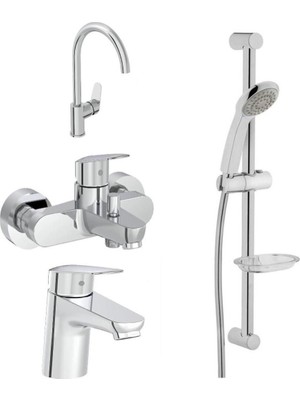 Artema Flow Round Lavabo Eviye Banyo Batarya Artema Solo C Sürgülü Krom El Duşu Seti