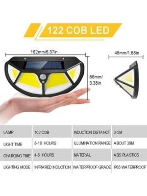 Fonksiyonel Sensörlü 122 Ledli Solar Bahçe Lambası