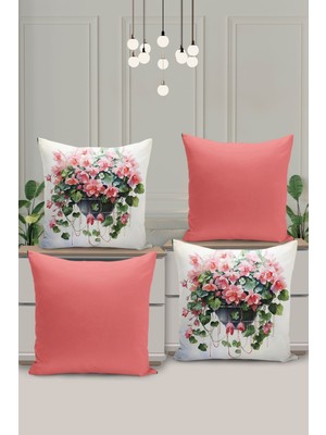 4 Lü Çift Taraflı Dijital Baskı Kırlent Kılıfı Çiçek Desenli