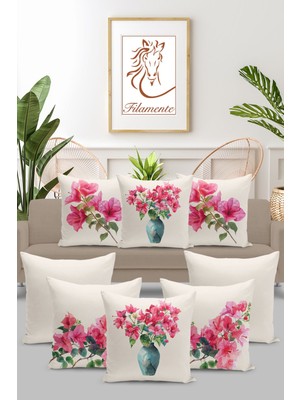 8 Li Çift Taraflı Dijital Baskı Kırlent Kılıfı Çiçek Desenli