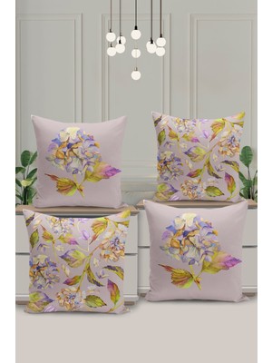 4 Lü Çift Taraflı Dijital Baskı Kırlent Kılıfı Çiçek Desenli