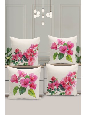 4 Lü Çift Taraflı Dijital Baskı Kırlent Kılıfı Çiçek Desenli