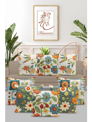 8 Li Çift Taraflı Dijital Baskı Kırlent Kılıfı Kapitone Görünümlü Çiçek Desenli