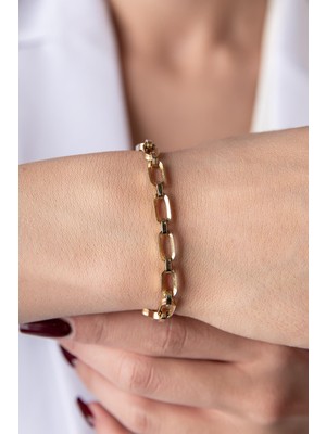 Fiyonk Kuyumculuk 14 Ayar Altın Işıltılı Ataç Atlamalı Zincir Bileklik