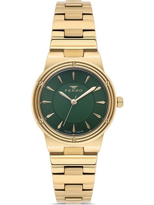 Ferro FL21586AWT-B6 Quartz Çelik Altın Rengi Yeşil Kadran 31 mm Kadın Kol Saati