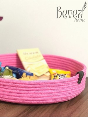 Jüt Hasır Sepet ,el Dokuma, Çok Amaçlı Sepet, Banyo ve Mutfak Organizeri Pembe 30X7