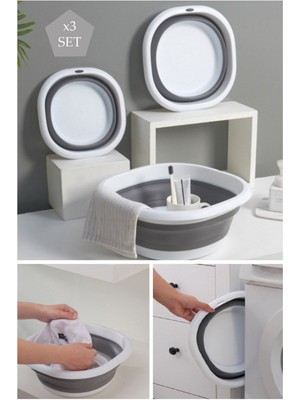 3'lü Katlanır Badya Leğen Akordiyon Katlanabilir Badya Set 2,7 Lt - 5 Lt - 10 Lt