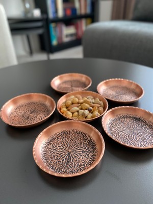 6'lı Desenli Bakır Çerezlik-Kahvaltılık-Reçellik-Sunumluk Set (10 cm x 2,3 Cm)