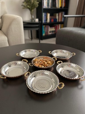 6'lı Kulplu Bakır Çerezlik-Kahvaltılık-Reçellik-Sunumluk Set (12 cm x 2,3 Cm)