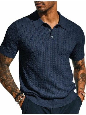Youknitwear You Ruben Polo Yaka Triko T-Shirt Lacivert - M