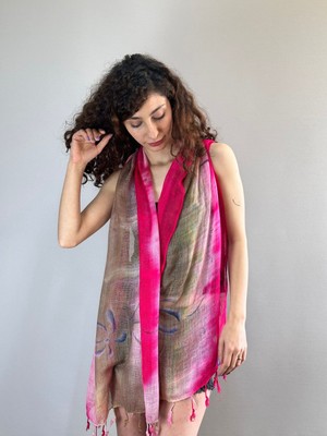 Pembe Desenli Tasarım Kadın Fular Şal 180X60 cm