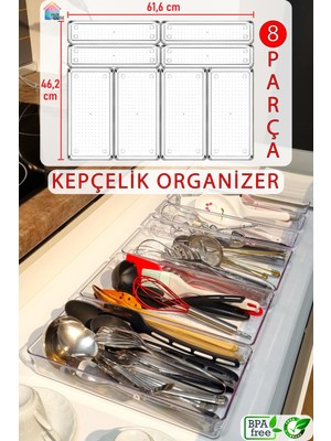 Color House 8 Parça Tahta Kaşık Bıçak Kepçelik Seti Modüler Organizer BPA Free