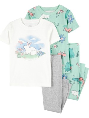 Küçük Kız Çocuk Çocuk Pijama Set 4'lü Paket