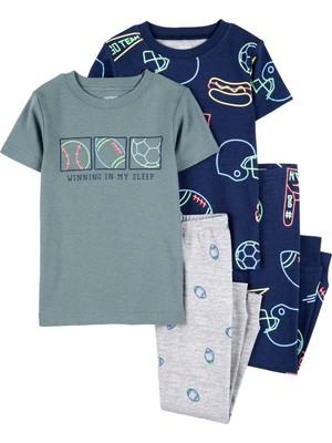 Küçük Erkek Çocuk Çocuk Pijama Set 4'lü Paket